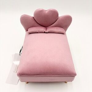 Willow & Riley Pink Velvet Heart Bed Jewelry Box Miniature Furniture Gold Legs